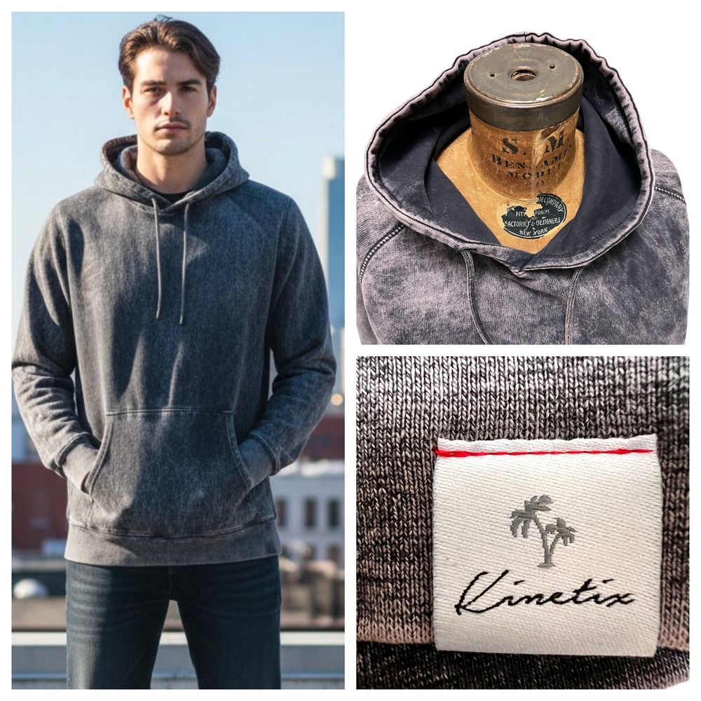 Kinetix Casual Luxury Hoodie Mens M Mineral Wash Grey Made‎ in USA Cotton Grunge